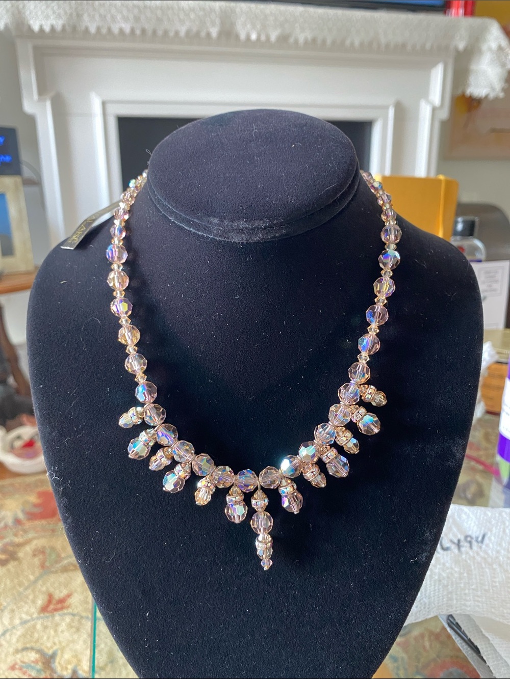 Aurora Crystal Teardrop Necklace - Iridescent Pink